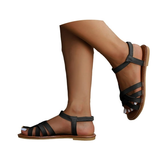 Mepaouo Strappy Sandals for Women Open Toe Slingback Flats Ankle Strap Summer Beach Casual Dressy Shoes