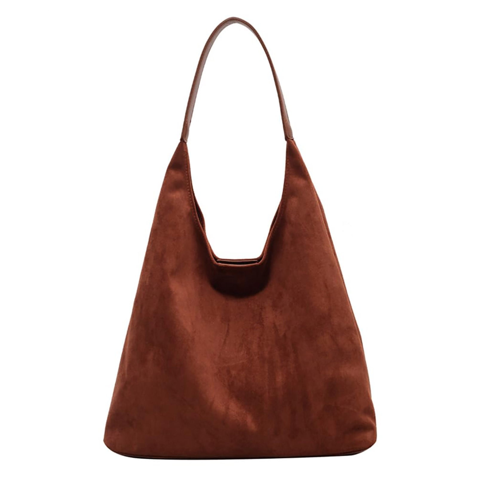 Large Brown Faux Suede Shoulder Tote Bag
