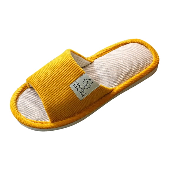 Mepaouo Summer House Slippers for Women Indoor Open Toe Linen Mute Slides Soft Casual Slip on Shoes