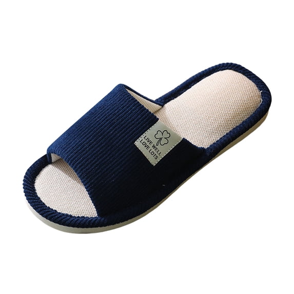Mepaouo Summer House Slippers for Women Indoor Open Toe Linen Mute Slides Soft Casual Slip on Shoes