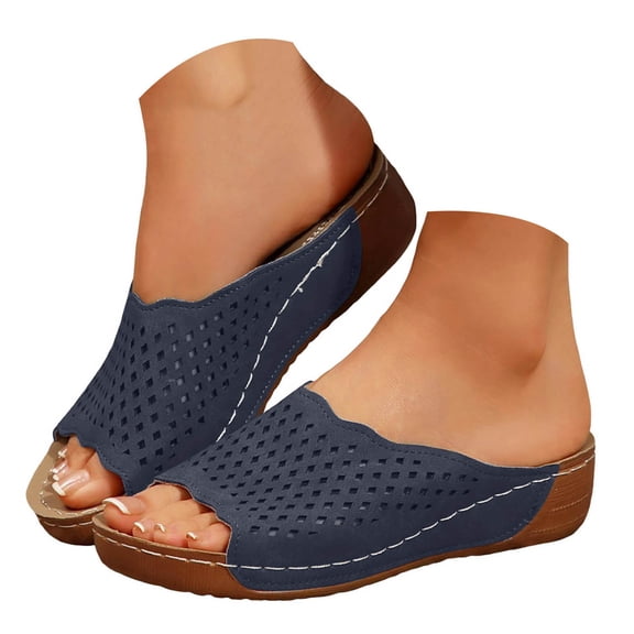 Mepaouo Summer Orthopedic Sandals for Women Arch Support Low Wedge Slides Hollow out Beach Slippers