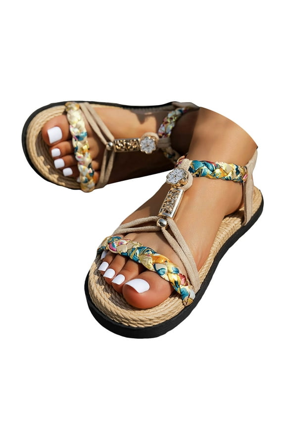 Summer Sandals for Women 2025 Bohemian Flat Espadrilles Ankle Strap Wide Width Slip on Shoes