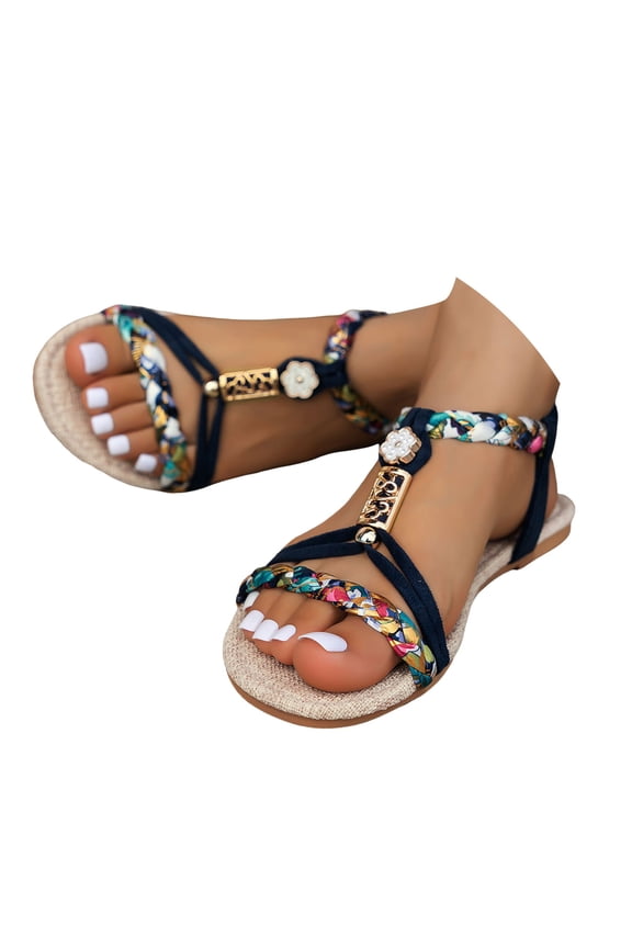 Summer Sandals for Women 2025 Wide Width Espadrilles Arch Support Beach Walking Flats Shoes