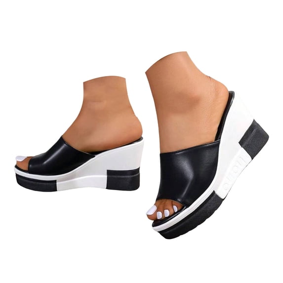 Mepaouo Summer Sandals for Women 2025 Wide Width Wedge Platform Slides Casual Dressy Shoes Black 5.5