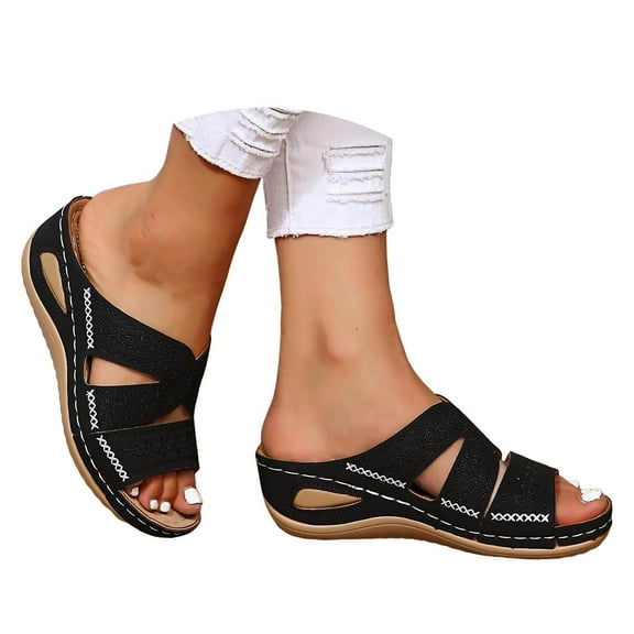 Mepaouo Summer Sandals for Women Dressy Walking Hollow out Low Wedge sLIDE Shoes Casual Flip Flops