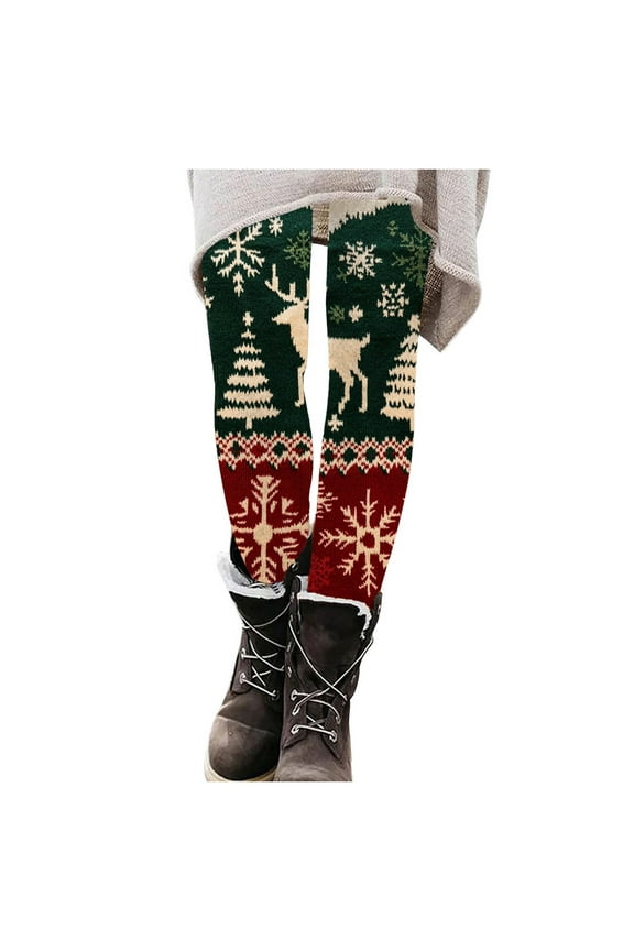 Thermal Long Underwear for Women Reindeer Santa Fleece Lined Base Layer Pants Long Johns(Green,2XL)