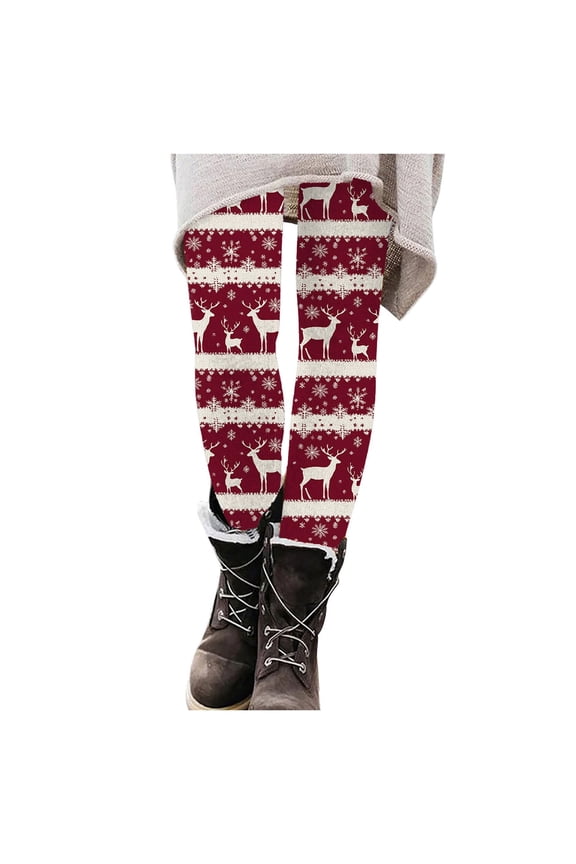 Thermal Long Underwear for Women Reindeer Santa Fleece Lined Base Layer Pants Long Johns(Red,2XL)