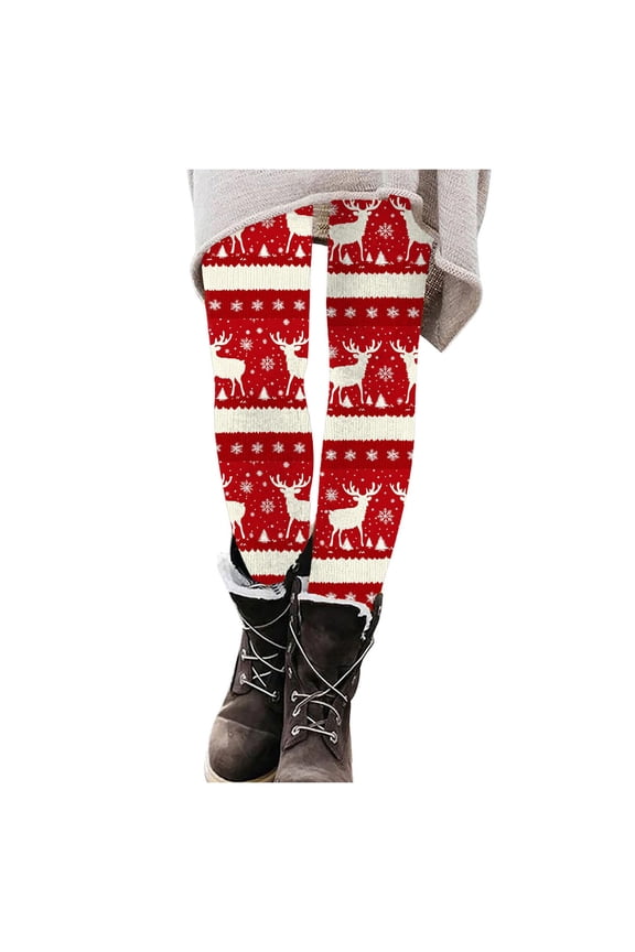 Thermal Long Underwear for Women Reindeer Santa Fleece Lined Base Layer Pants Long Johns(Red,S)