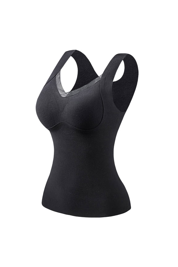 Thermal Tank Top Women Fleece Lined Undershirt V Neck Lace Camisole Tops Vest(Black,XL)
