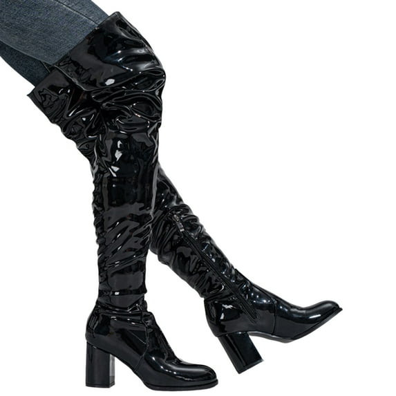 Mepaouo Thigh High Boots for Women Sexy Pointed Toe Over The Knee Boots Dance Long Boots(Black,6.5)