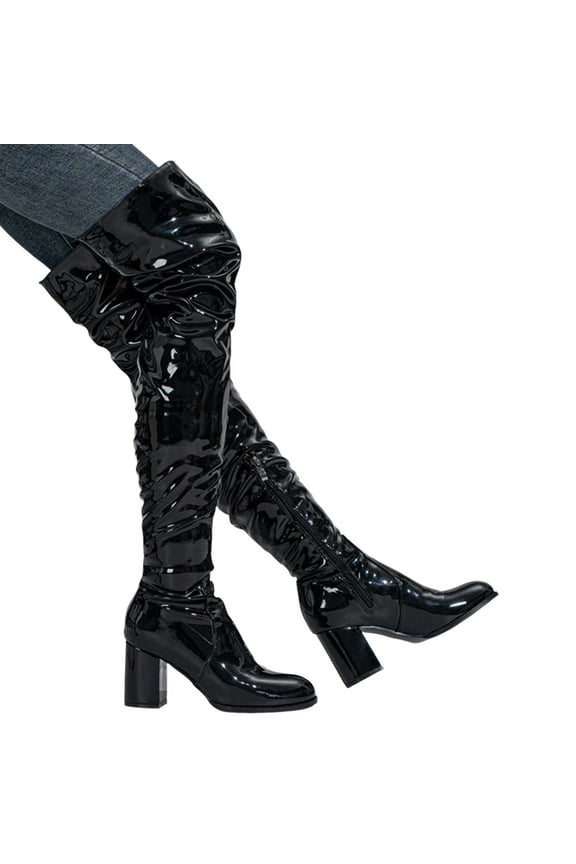 Thigh High Boots for Women Sexy Pointed Toe Over The Knee Boots Dance Long Boots(Black,9)