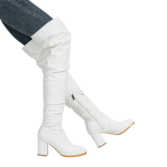Mepaouo Thigh High Boots for Women Sexy Pointed Toe Over The Knee Boots Dance Long Boots(White,7.5)