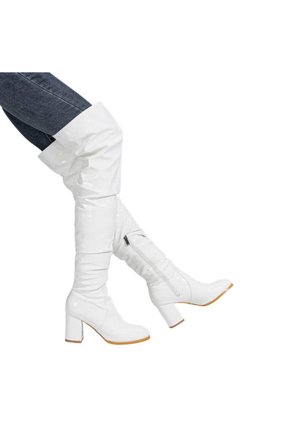 Thigh High Boots for Women Sexy Pointed Toe Over The Knee Boots Dance Long Boots(White,8)