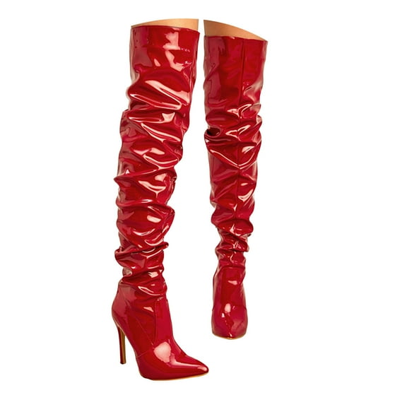 Mepaouo Thigh High Boots for Women Wide Calf Stiletto High Heel Over the Knee Pointed Toe Slouchy Long Boot