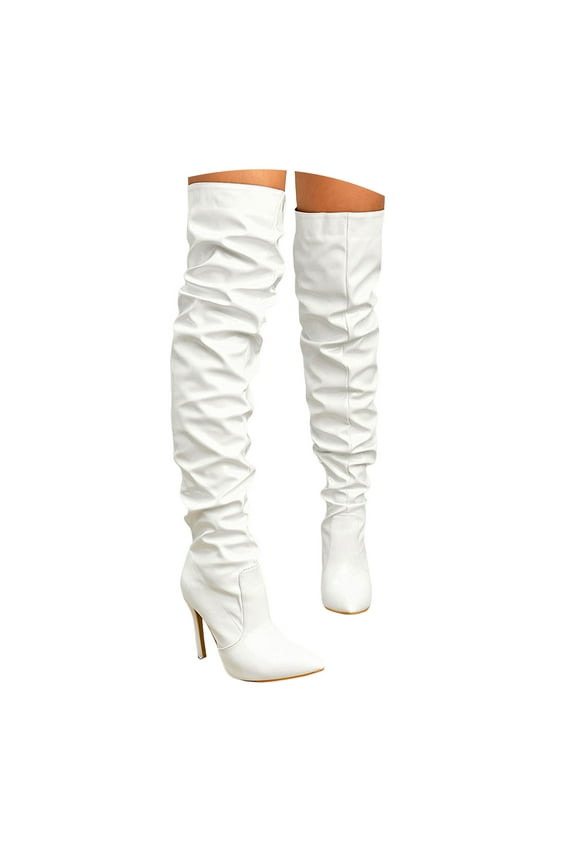Thigh High Boots for Women Wide Calf Stiletto High Heel Over the Knee Pointed Toe Slouchy Long Boot