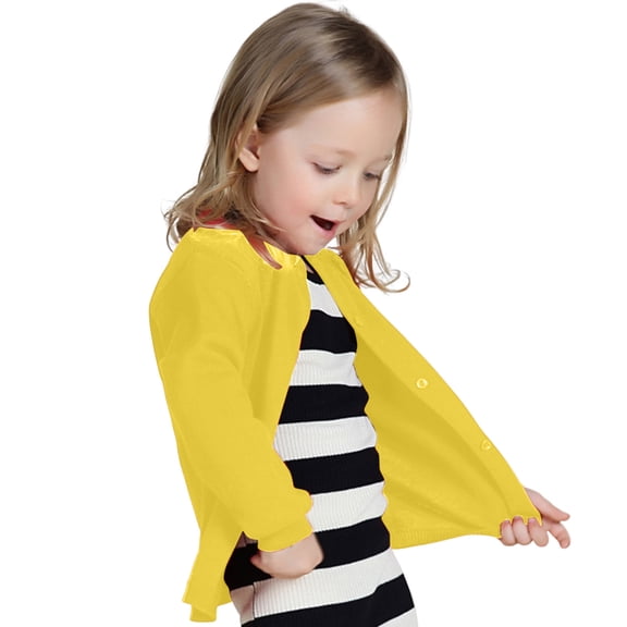 Mepaouo Toddler Boys Girls Cardigan Baby Long Sleeve Sweaters School Uniform Knit Tops Outwear Yellow 3-4 Years