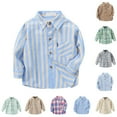thumbnail image 1 of Mepaouo Toddler Boys Plaid Shirt Kids Long Sleeve Button Jacket Lapel Oxford Casual Dress Top Beige 2-3Year, 1 of 3