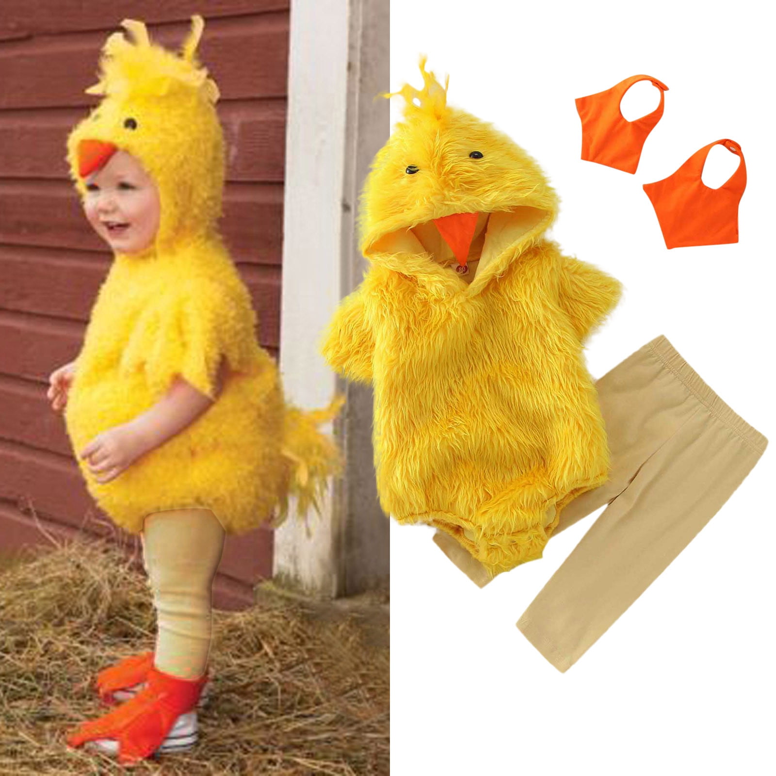 Mepaouo Toddler Chicken Cosplay Outfit Clothes Baby Boy Girl Halloween Pumpkin Romper Bodysuit Dress up Set 3-6M