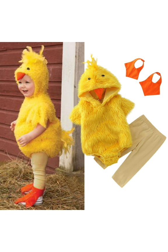 Toddler Chicken Cosplay Outfit Clothes Baby Boy Girl Halloween Pumpkin Romper Bodysuit Dress up Set 3-6M