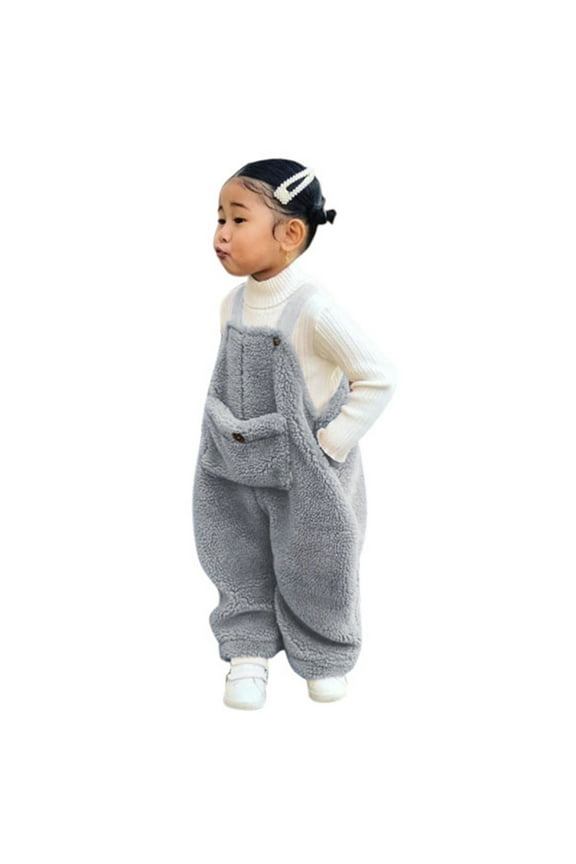 Toddler Fleece Suspender Pants Baby Boy Girl Winter Overalls Warm Plush Romper Jumpsuit Grey 18-24 Months