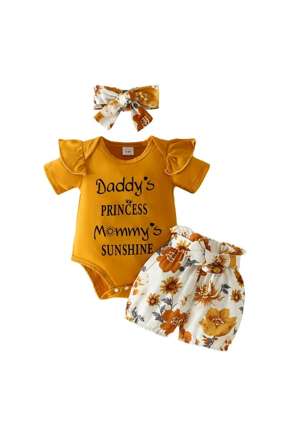 Toddler Girl Clothes Outfits Cute Ruffle Sleeve Shirt Floral Pant Headband 3Pcs Baby Clothing Set