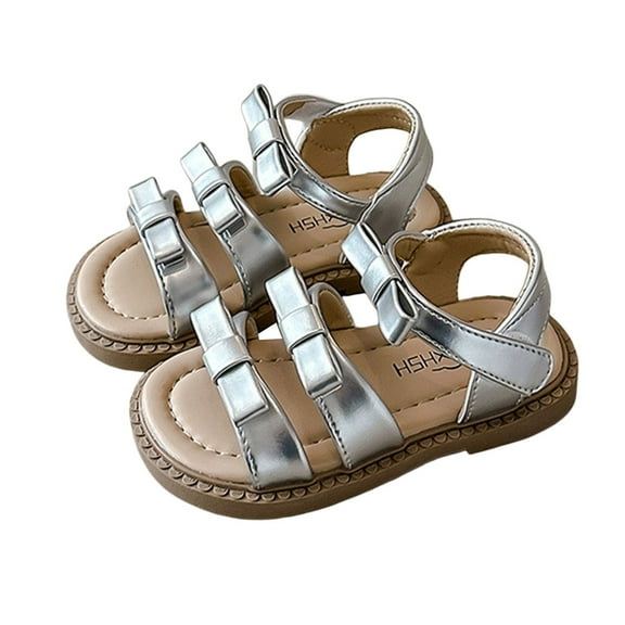 Mepaouo Toddler Girl Sandals Bow Strappy Summer Dress Shoes Open Toe Beach Kids Walking Flat Sandals