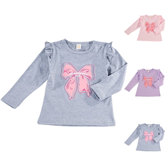 Mepaouo Toddler Girl Shirts Ruffle Long Sleeve T-Shirts Baby Kids Blouse Crewneck Basic Tee Tops Grey 2-3 Years