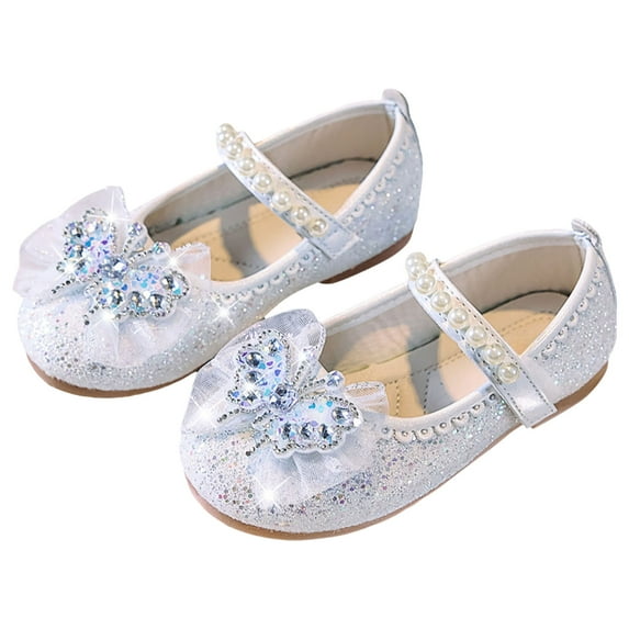Mepaouo Toddler Girl's Dress Shoes Rhinestone Ballerina Mary Jane Wedding Party Ballerina Flats