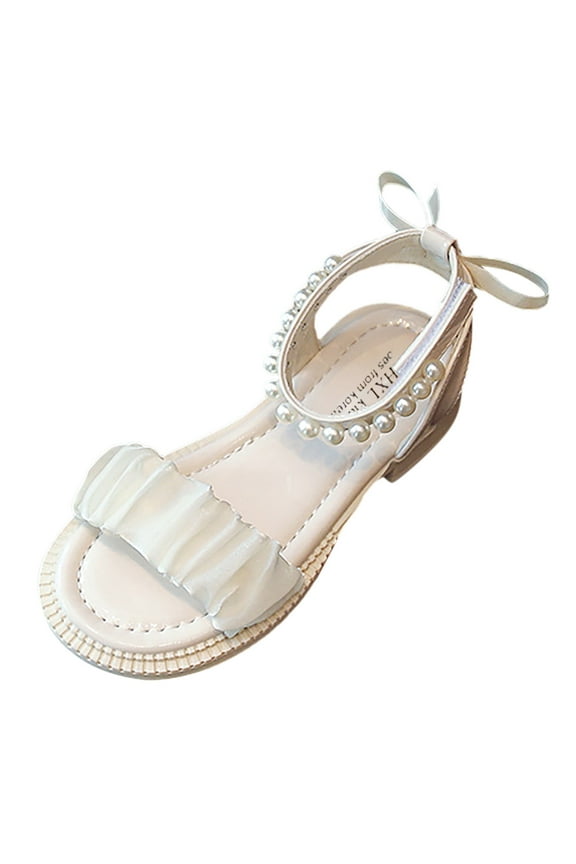 Toddler Girls Sandals Open Toe Princess Flats Soft Sole Ruffle Summer Flower Dress Shoes 2-12Y