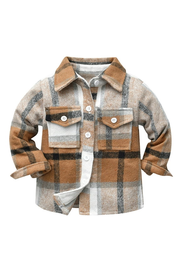 Toddler Plaid Shirt Jacket Long Sleeve Cardigan Lapel Button Sweater Coat Tops Fall Winter Outwear