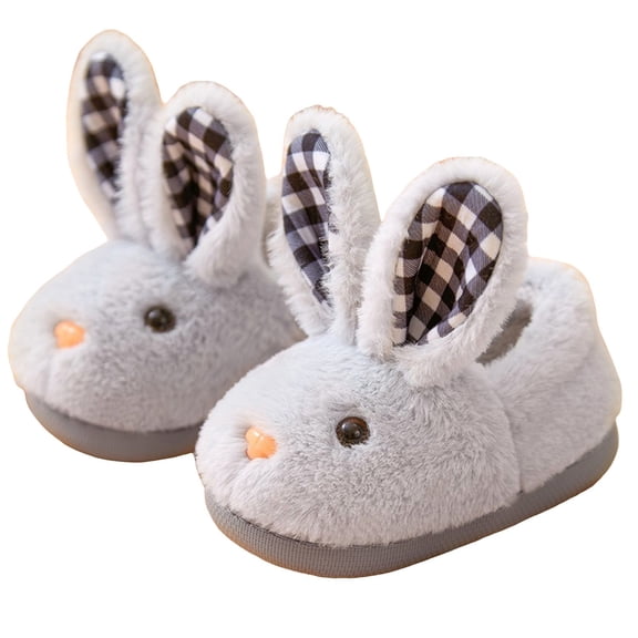 Mepaouo Toddler Plush Slippers Girl Boy Kids Rabbit Winter Bunny Indoor Close Back House Shoes(Grey,24)