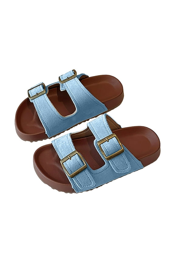 Toddler Slide Sandals Adjustable Double Buckle Girls Boys Footbed Slip on Summer Shoes Blue 9