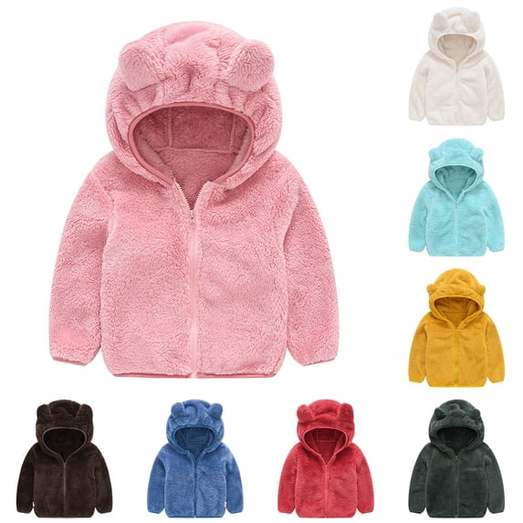 Mepaouo Toddler Winter Coat Fleece Hooded Sweatshirt Kids Fuzzy Jacket Baby Cute Outerwear Sweater Blue 4-5 Years