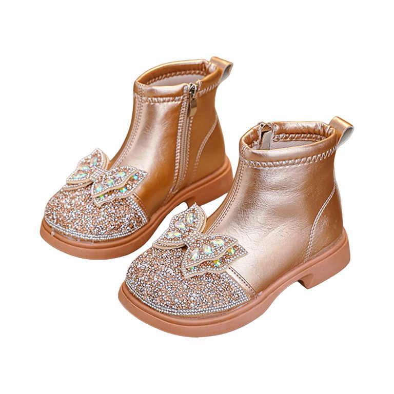 Mepaouo Toddlers Glitter Ankle Boots Waterproof Side Zipper Girls Winter  Dress Outdoor Shoes(Orange,29)