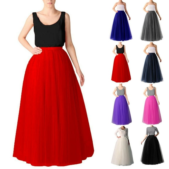Mepaouo Tulle Skirts for Women Long Length Tutu Fairy Tiered Skirt A Line Mesh Elastic Waist Skirts