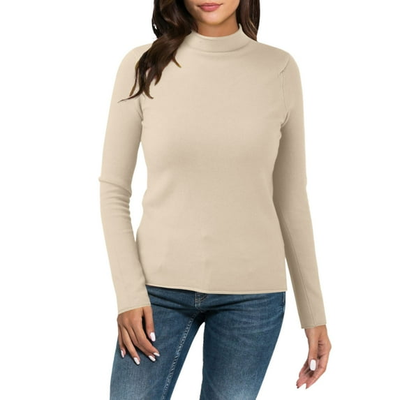 Mepaouo Turtleneck Thermal Shirt for Women Long Sleeve Fashion Basic Layering Pullover Tops(Beige,L)