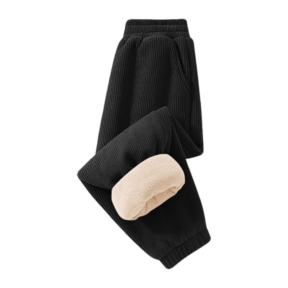 Mepaouo Unisex Boys Girls Winter Warm Sherpa Lined Sweatpants Jogger Corduroy House Pants(Black,B)