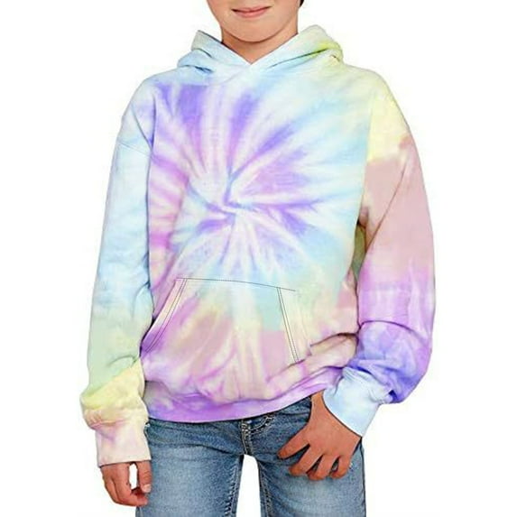 Mepaouo Unisex Kids Tie Dye Sweatshirt Boys Girls Hooded Pullover Long Sleeve Hoodies with Kangaroo Pocket