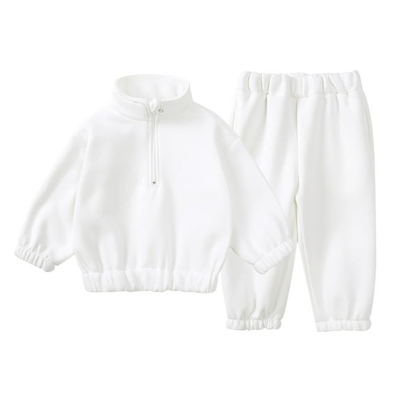 Mepaouo Unisex Teen Kids Jogger Sweatsuit Set 2Pcs Turtleneck Long Sleeve Pullover Sweatpants(White,D)