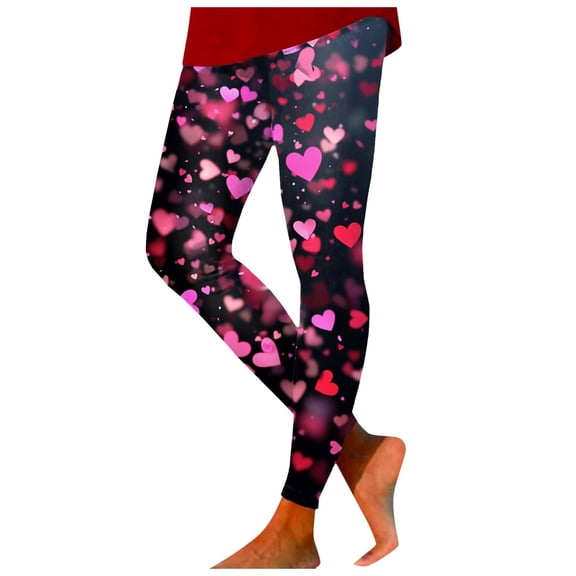 Mepaouo Valentines Leggings for Women Heart Blossom Stretch Holiday Party Tights Pants Sizes S-2X
