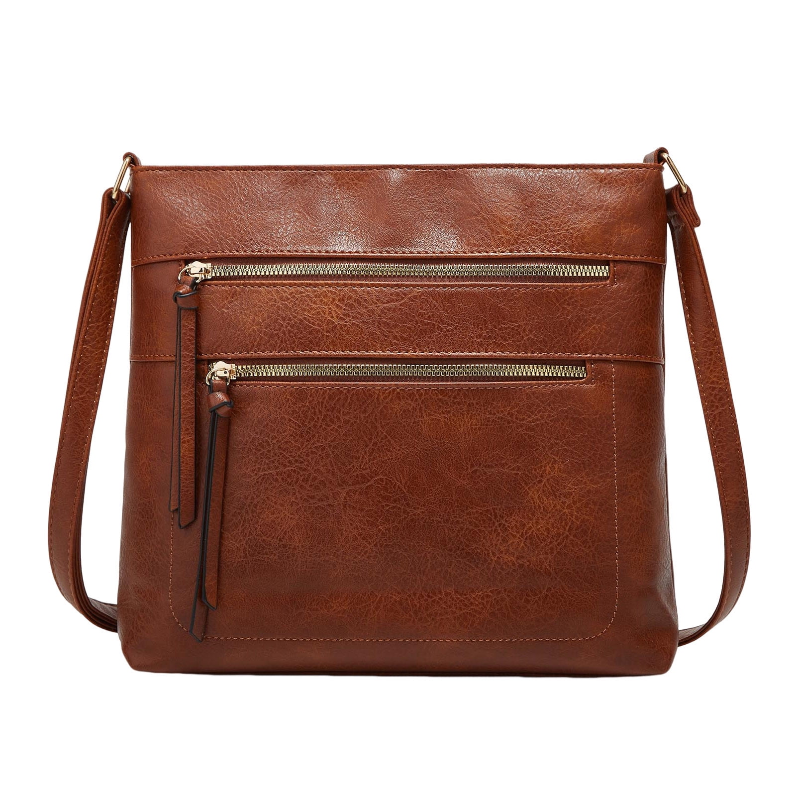 Mepaouo Vegan Leather Crossbody Bags for Women Shoulder Handbag Purse with Zipper Pockets(Brown)