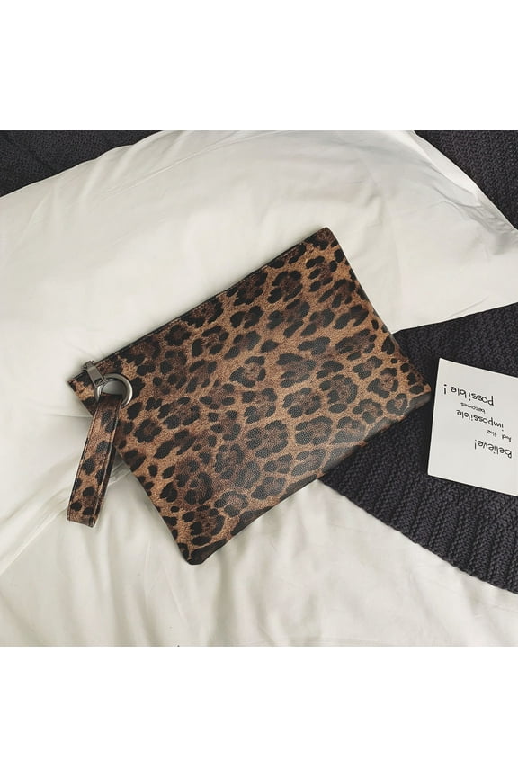 Vegan Leather Wallet for Women Leopard Wristlet Coin Pockets with Zipper Clutch Hangbags