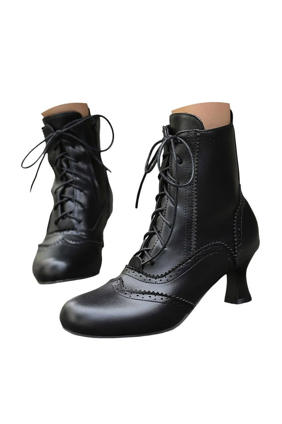 Victorian Boots for Women Vintage Granny Mid Calf Booties Lace up Round Toe Western Goth Shoes