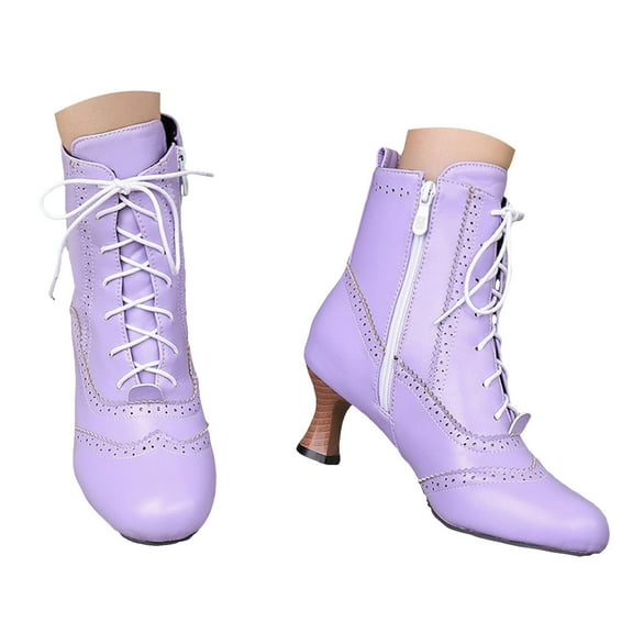 Mepaouo Victorian Boots for Women Vintage Granny Mid Calf Booties Lace up Round Toe Western Goth Shoes
