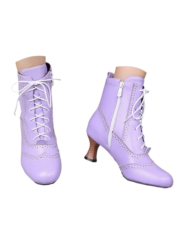 Victorian Boots for Women Vintage Granny Mid Calf Booties Lace up Round Toe Western Goth Shoes