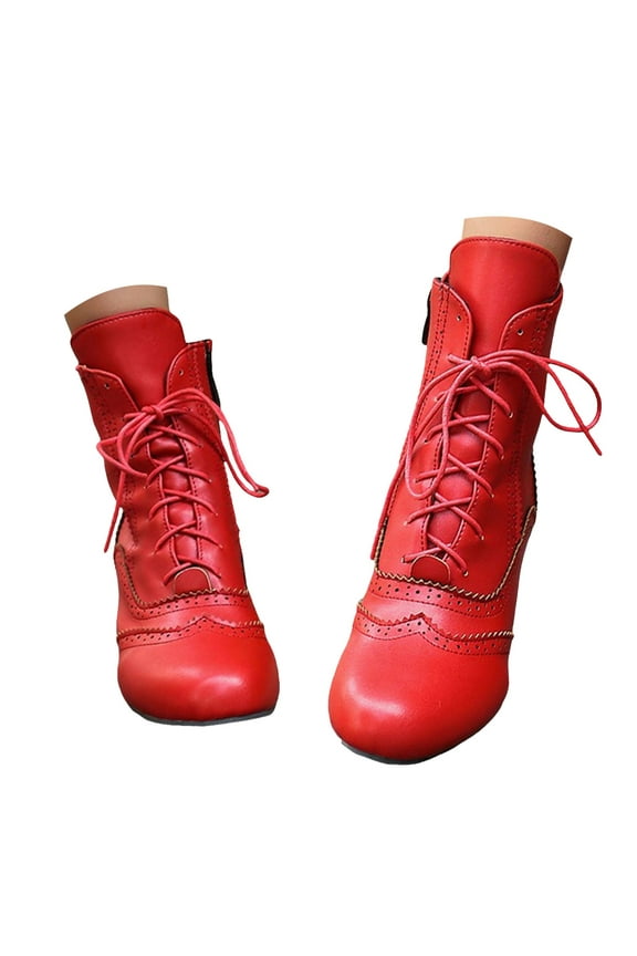 Victorian Boots for Women Vintage Granny Mid Calf Booties Lace up Round Toe Western Goth Shoes