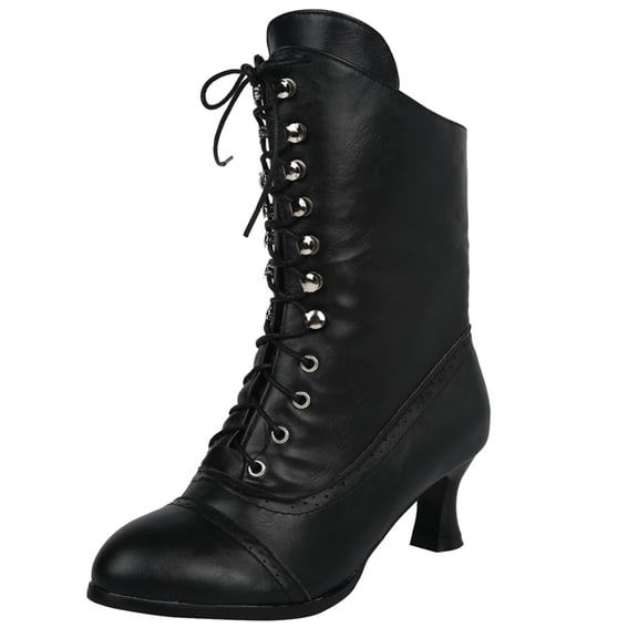 Mepaouo Victorian Boots for Women Vintage Granny Renaissance Ankle Booties Low Heel Lace up Goth Shoes