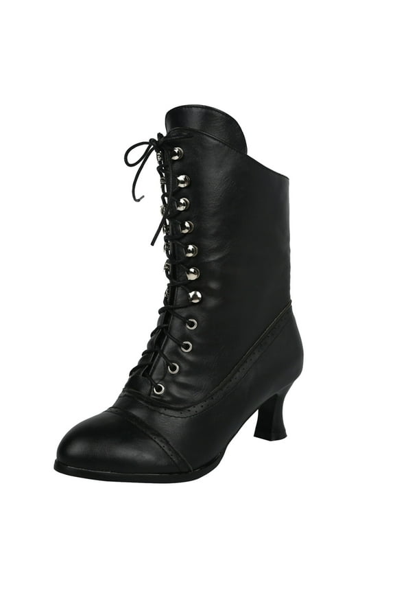 Victorian Boots for Women Vintage Granny Renaissance Ankle Booties Low Heel Lace up Goth Shoes