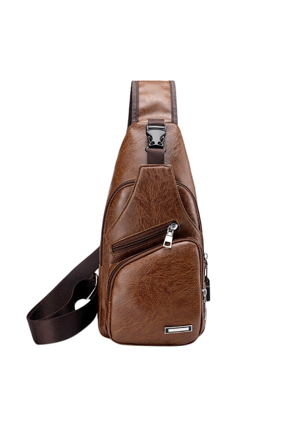Vintage Leather Sling Bag for Men Shoulder Messenger Crossbody Backpack Chest Pack Daypack(Brown)