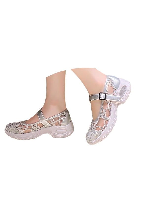 Walking Shoes Women Cutout Loop Strappy Sparkly Casual Shoes Arch Support Dance Shoes